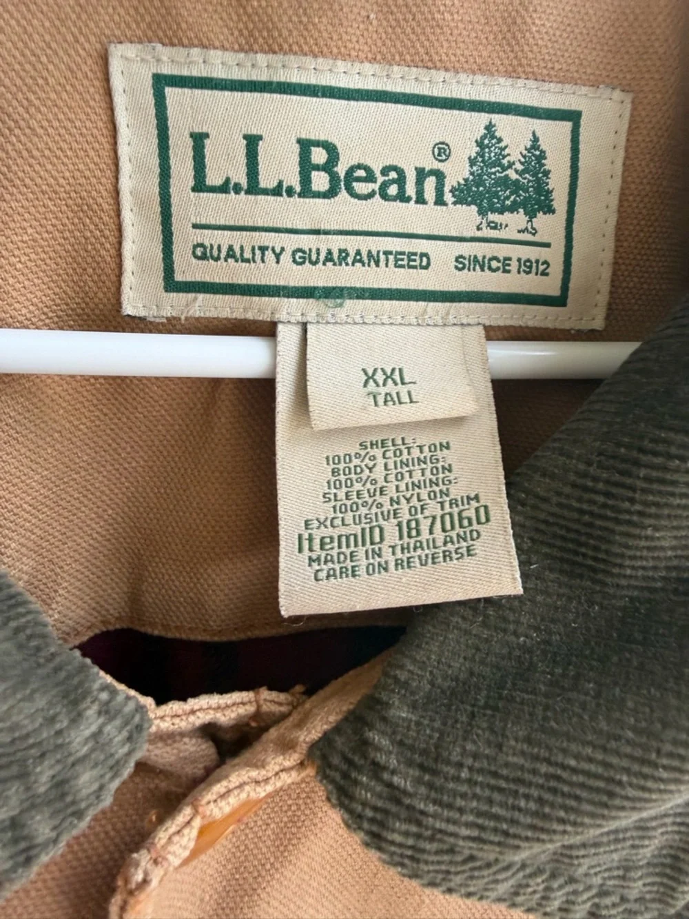 L.L. Bean Barn Coat Jacket‎ XXL Tall Tan Canvas Chore Coat Plaid Lined Workwear
